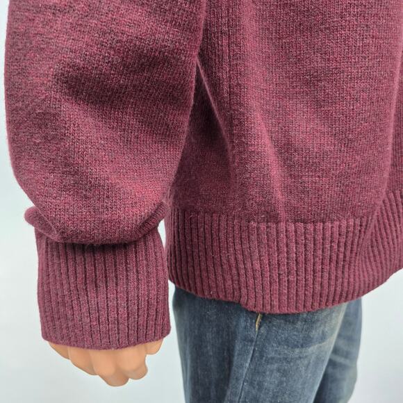 BANANA REPUBLIC Quarter 1/4 Zip Sweater Wool Italian Yarn Men L Burgundy Striped - Picture 8 of 13